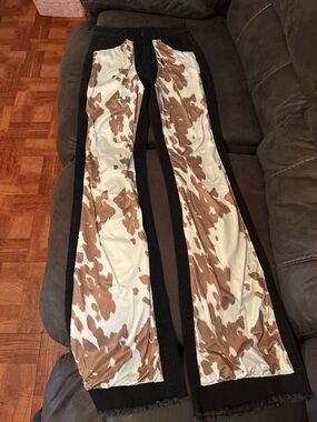 Black Pants with Brown and White Cow Print Side Panels